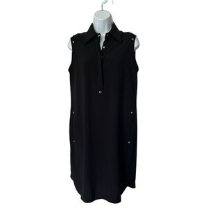 Cache Black Sleeveless Shift Dress Gold Studs Pockets Excellent Size M